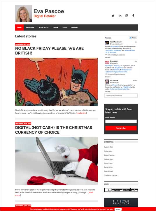 Eva Pascoe responsive Wordpress home page