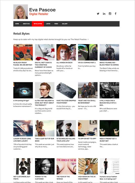 Eva Pascoe responsive Wordpress content page