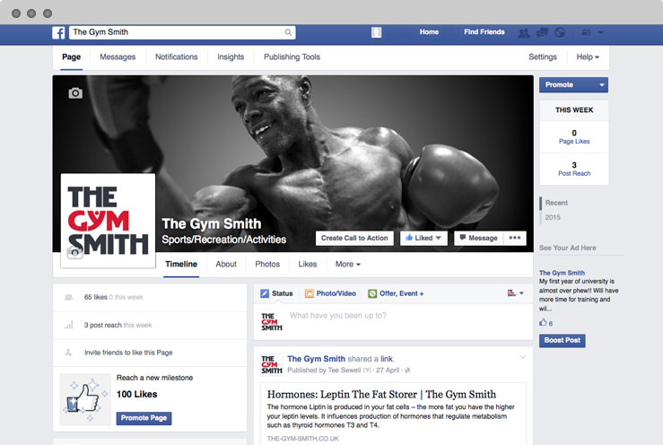 The Gym Smith Facebook set-up and branding